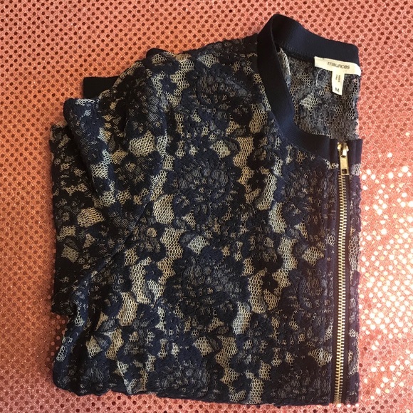 SOLD Maurice’s Blue Lace Floral Bomber Jacket M - Picture 11 of 12